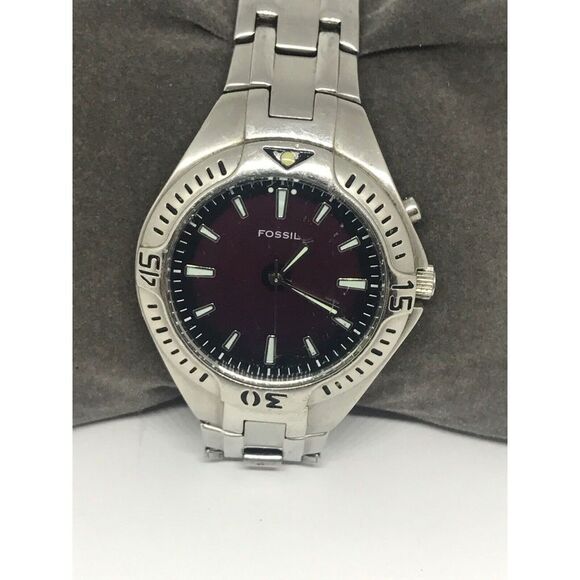 Fossil Ma3539 Unisex Silver Stainless Steel Analog Black Dial Quartz Watch No46 - Picture 1 of 8